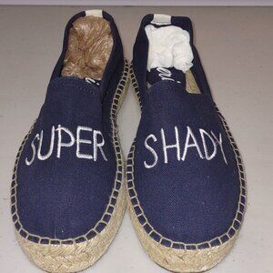 Aerie Navy Canvas Espadrilles Slip-On Flats Super Shady 100% Cotton Size 8 NWOT